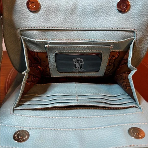 Tignanello Tiffany Blue Leather Crossbody Bag - Picture 5 of 9